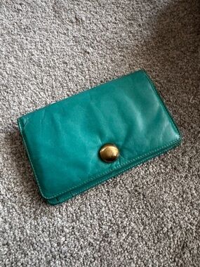 Latico Teal Leather Wallet Clutch with Gold Button